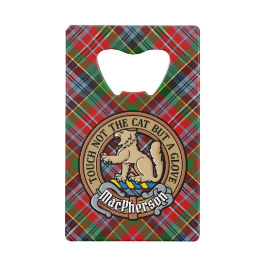 Clan MacPherson Crest over Tartan Kredietkaart Flessenopener (Voorkant)