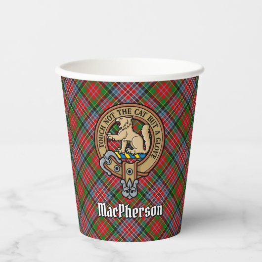 Clan MacPherson Crest over Tartan Paper Cups Papieren Bekers (Voorkant)