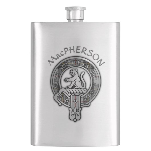 Clan MacPherson Crest & Tartan Flask Flacon (Voorkant)