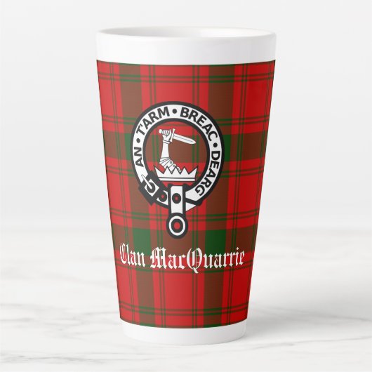 Clan MacQuarrie Tartan en Crest Latte Mok (Voorkant)