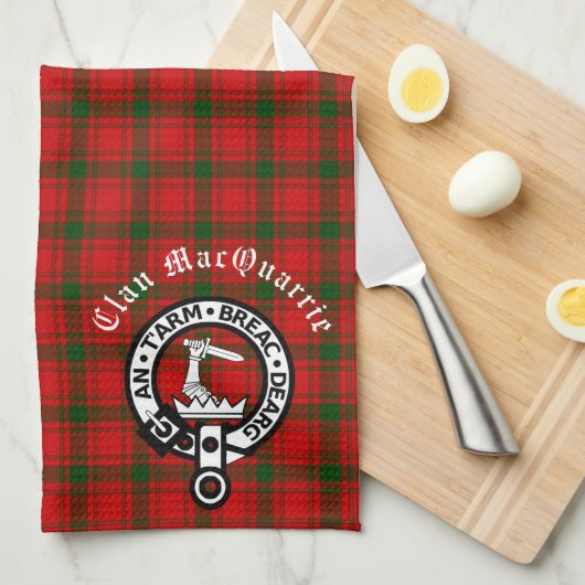 Clan MacQuarrie Tartan en Crest Theedoek (Quarter Fold)