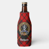 Clan MacQueen Crest boven Tartan Flesjeskoeler (Fles Voorkant)