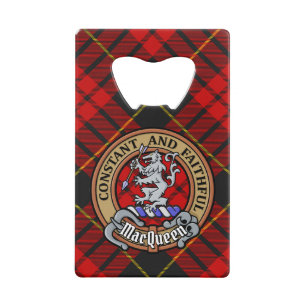 Clan MacQueen Crest boven Tartan Kredietkaart Flessenopener
