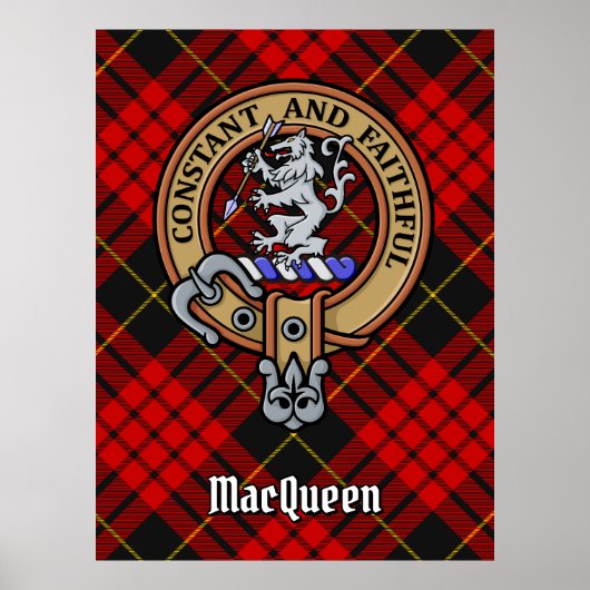Clan MacQueen Crest boven Tartan Poster (Voorkant)