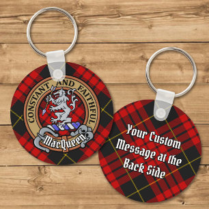 Clan MacQueen Crest boven Tartan Sleutelhanger
