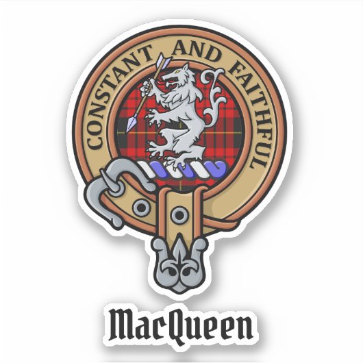 Clan MacQueen Crest boven Tartan Sticker (Voorkant)