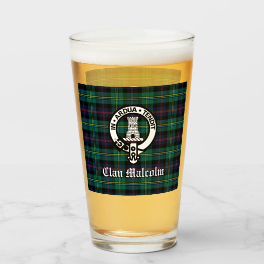 Clan Malcolm Crest Badge en Tartan Glas (Voorkant gevuld)