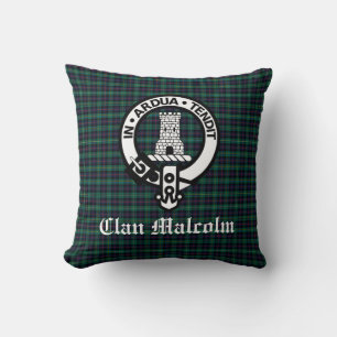 Clan Malcolm Crest Badge en Tartan Kussen