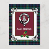 Clan Malcolm Crest Badge & Tartan Holiday Carte po (Devant)