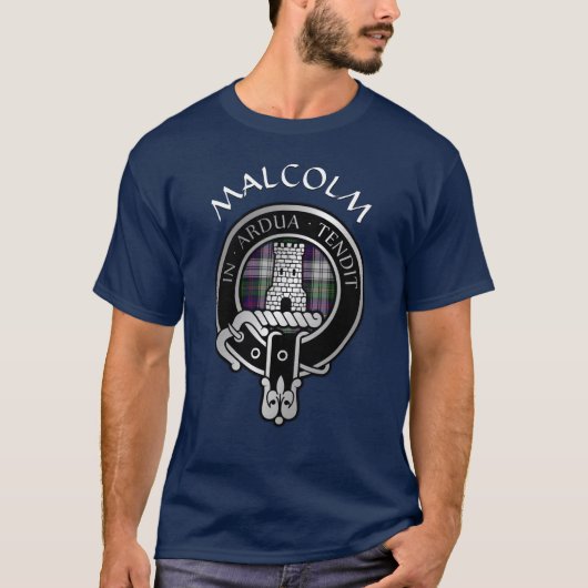 Clan Malcolm Crest & Dress Tartan T-shirt (Voorkant)