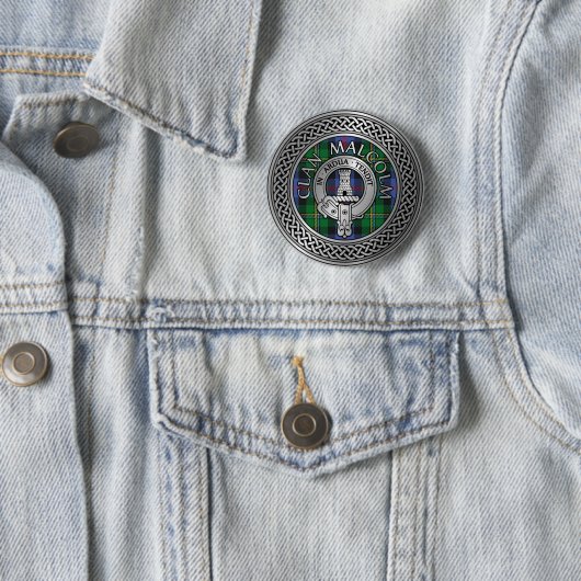 Clan Malcolm Crest & Tartan Knot Ronde Button 5,7 Cm (In situ)