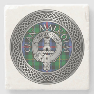 Clan Malcolm Crest & Tartan Knot Stenen Onderzetter