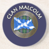 Clan Malcolm Tartan Knot & Flag Zandsteen Onderzetter (Voorkant)