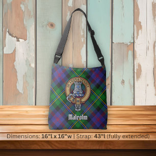 Clan Malcolm Wapen over Tartan Crossbody Tas