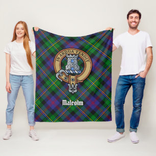 Clan Malcolm Wapen over Tartan Fleece Deken