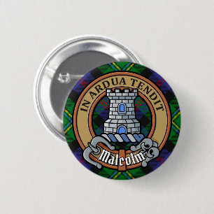 Clan Malcolm Wapen over Tartan Ronde Button 5,7 Cm