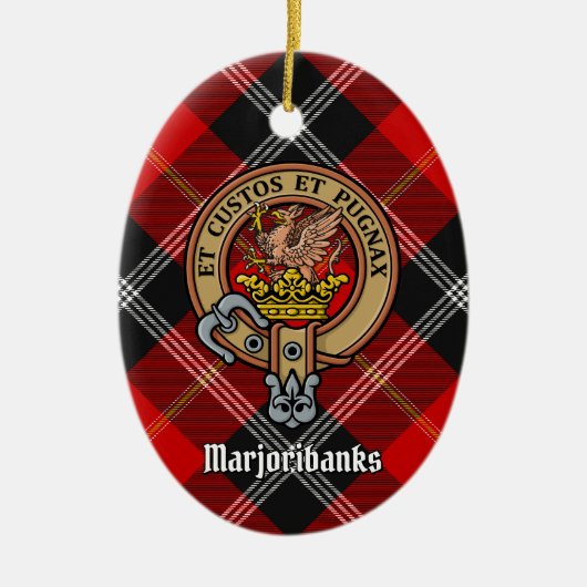 Clan Marjoribanks Crest over Tartan Keramisch Ornament (Voorkant)