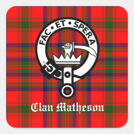 Clan Matheson Crest Badge en Tartan Vierkante Sticker
