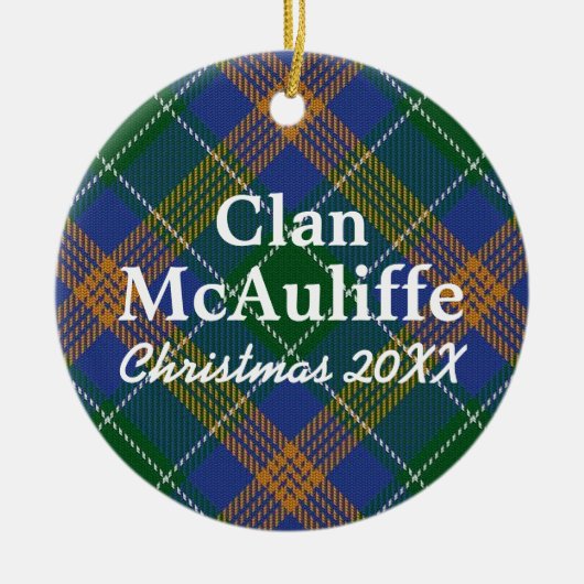 Clan McAuliffe Irish Tartan Keramisch Ornament (Voorkant)
