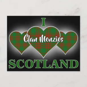 Clan Menzies I Love Scotland Red en Green Tartan Briefkaart