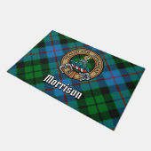 Clan Morrison Crest over het jagen op Tartan Deurmat (Schuin)