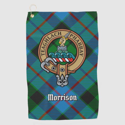 Clan Morrison Crest over het jagen op Tartan Golfh Golfhanddoek (Voorkant)