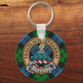 Clan Morrison Crest over het jagen op Tartan Sleutelhanger (Voorkant)