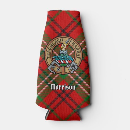 Clan Morrison Crest over Red Tartan Bottle Cooler (Voorkant)