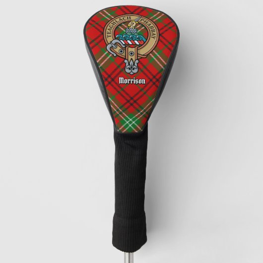 Clan Morrison Crest over Red Tartan Golfheadcover (Voorkant)