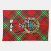 Clan Morrison Crest over Red Tartan Kitchen Towel Theedoek (Horizontaal)