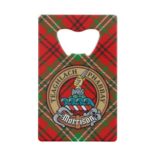 Clan Morrison Crest over Red Tartan Kredietkaart Flessenopener