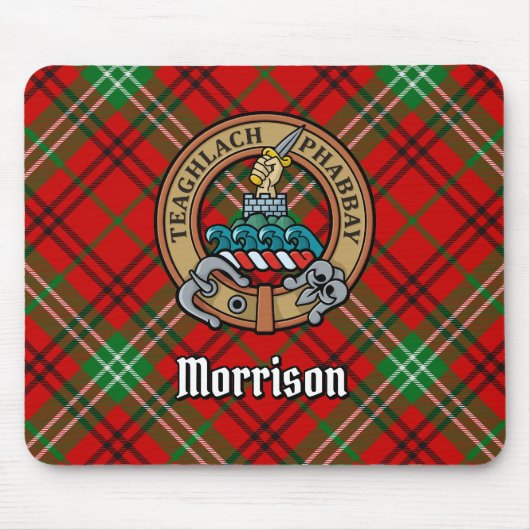 Clan Morrison Crest over Red Tartan Muismat (Voorkant)