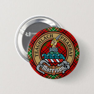 Clan Morrison Crest over Red Tartan Ronde Button 5,7 Cm