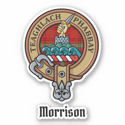 Clan Morrison Crest over Red Tartan Sticker (Voorkant)
