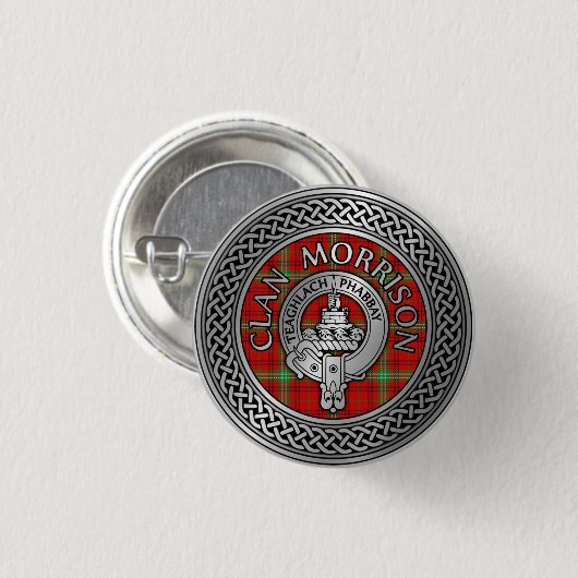 Clan Morrison Crest & Tartan Knot Button (Voorkant /achterkant)