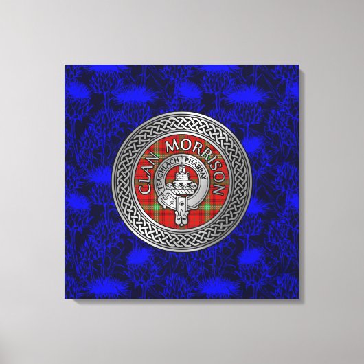 Clan Morrison Crest & Tartan Knot op Thistle Canvas Afdruk (Voorkant)
