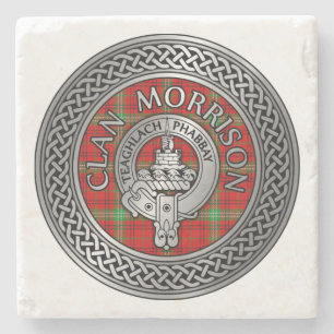 Clan Morrison Crest & Tartan Knot Stone Onderzette Stenen Onderzetter