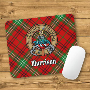 Clan Morrison Wapen over Rode Tartan Muismat