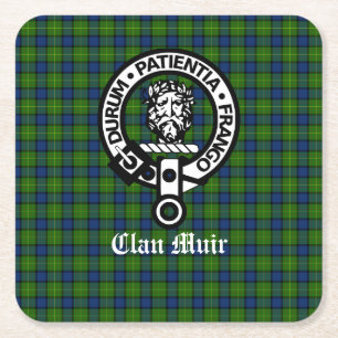 Clan Muir Crest Badge en tartan Vierkante Kartonnen Onderzetter