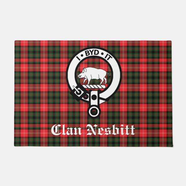 Clan Nesbitt Crest Badge & Tartan Persoonlijk Deurmat (Voorkant)