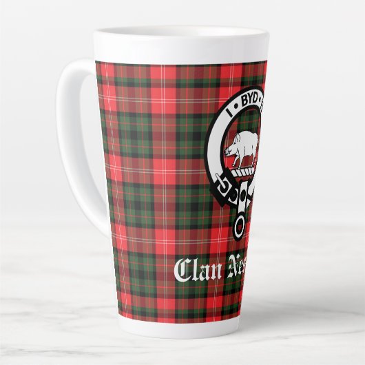 Clan Nesbitt Crest Badge & Tartan Persoonlijk Latte Mok (Linkerhoek)