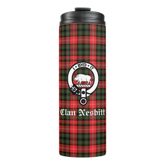 Clan Nesbitt Crest Badge & Tartan Persoonlijk Thermosbeker (Voorkant)