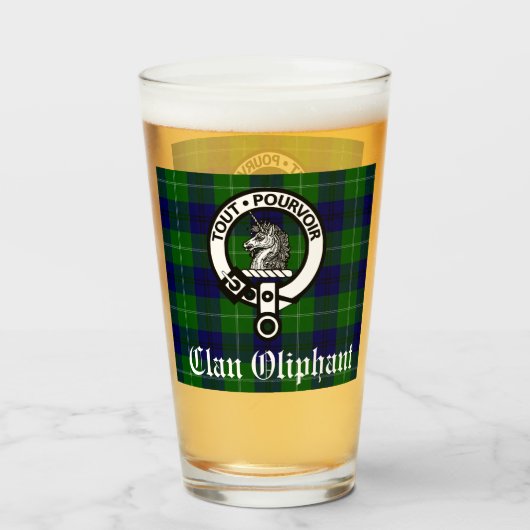 Clan Oliphant Crest Badge en Tartan Glas (Voorkant gevuld)