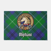 Clan Oliphant Crest boven Tartan Deurmat (Voorkant)