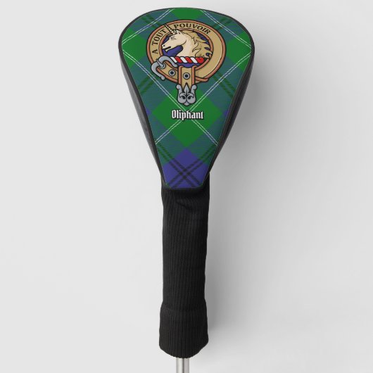 Clan Oliphant Crest boven Tartan Golfheadcover (Voorkant)