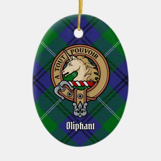 Clan Oliphant Crest boven Tartan Keramisch Ornament (Voorkant)