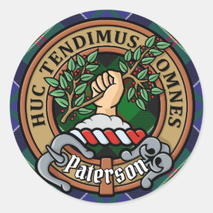 Clan Paterson Crest over Tartan Ronde Sticker