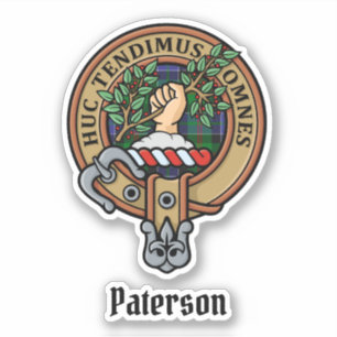 Clan Paterson Crest over Tartan Sticker