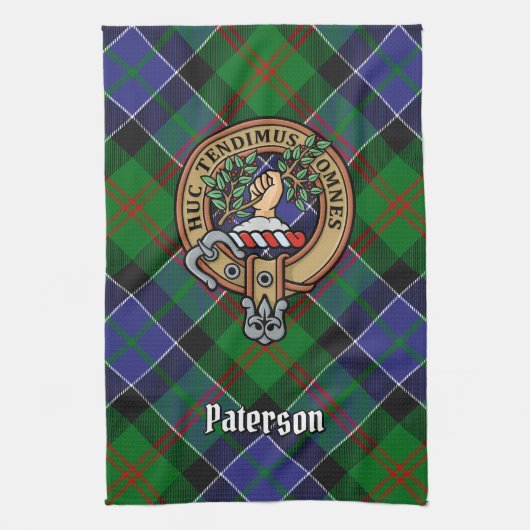 Clan Paterson Crest over Tartan Theedoek (Verticaal)