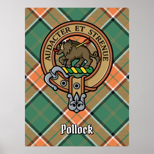 Clan Pollock Crest over Tartan Poster (Voorkant)